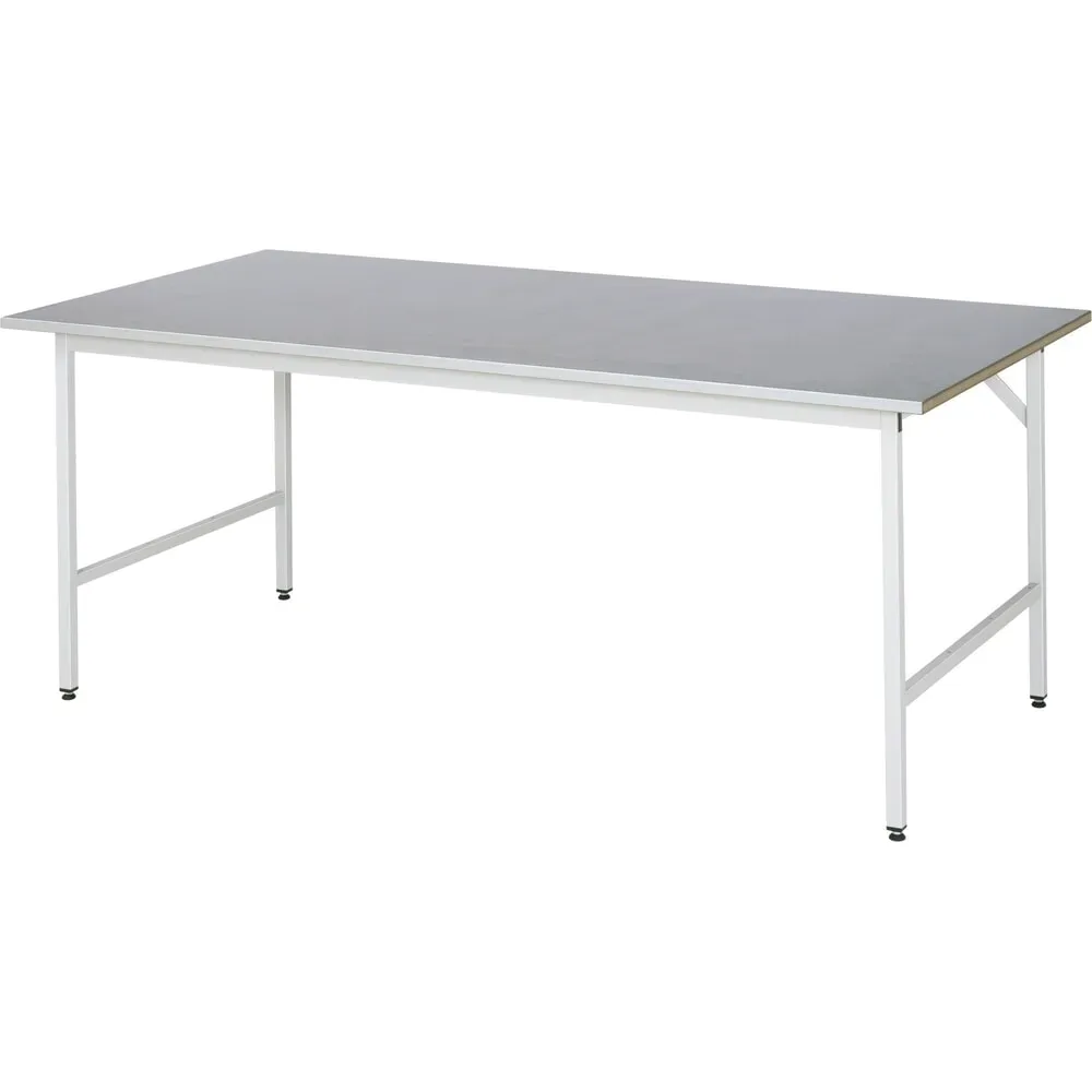 RAU höhenverstellbarer Werktisch Serie JERRY, HxBxT 800-850 x 2.500 x 1.000 mm, Arbeitsplatte Stahlblech-Belag