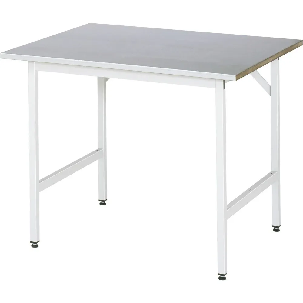 Rau Arbeitstisch Jerry, manuell höhenverstellbar, 25 mm MDF-Platte mit Stahlblechbelag, bis 300 kg, B 1000 x T 1000 x H 800-850 mm, silber/lichtgrau