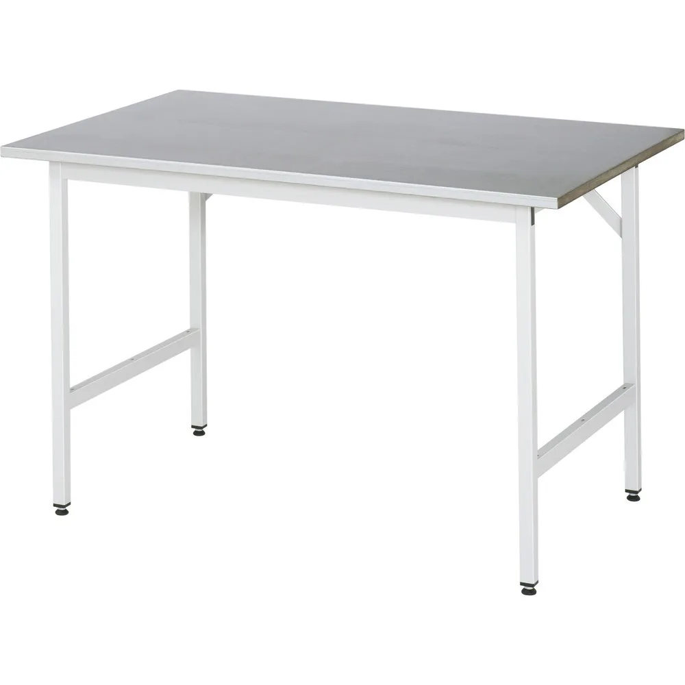 RAU höhenverstellbarer Werktisch Serie JERRY, HxBxT 800-850 x 1.250 x 800 mm, Arbeitsplatte Edelstahlblech-Belag