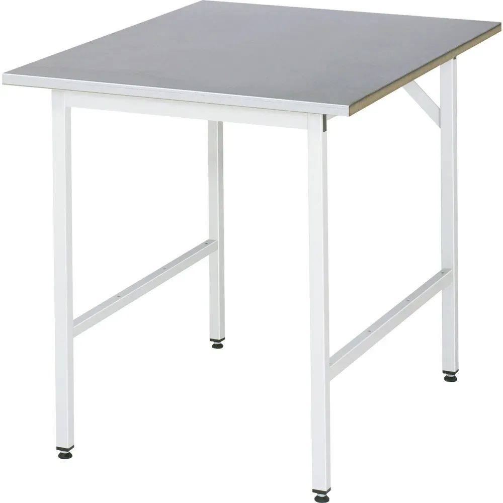 Rau Arbeitstisch Jerry, manuell höhenverstellbar, 25 mm MDF-Platte mit Edelstahlbelag, bis 300 kg, B 750 x T 1000 x H 800-850 mm, silber/lichtgrau