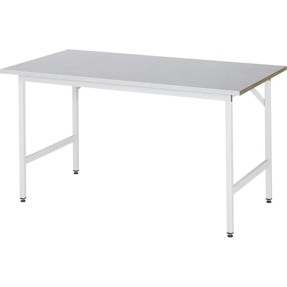 RAU höhenverstellbarer Werktisch Serie JERRY, HxBxT 800-850 x 1.500 x 800 mm, Arbeitsplatte Edelstahlblech-Belag