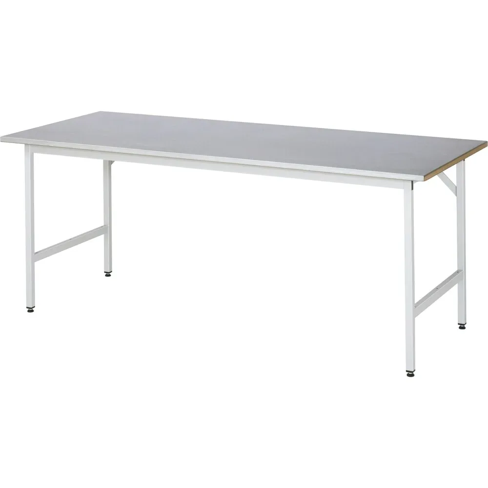 Rau Arbeitstisch Jerry, manuell höhenverstellbar, 25 mm MDF-Platte mit Stahlblechbelag, bis 300 kg, B 2000 x T 800 x H 800-850 mm, silber/lichtgrau