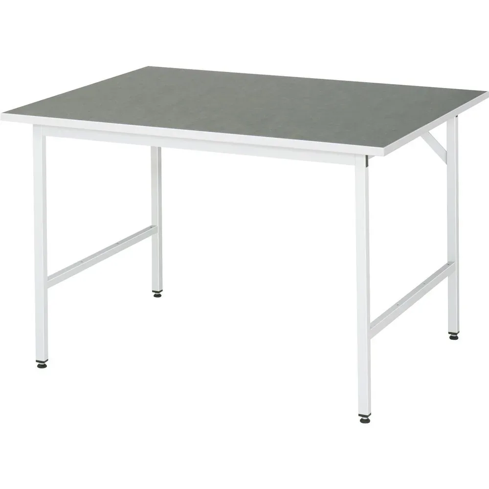 Rau Arbeitstisch Jerry, manuell höhenverstellbar, 25 mm Spanplatte mit Linoleumbelag, bis 300 kg, B 1250 x T 1000 x H 800-850 mm, hellgrau/lichtgrau