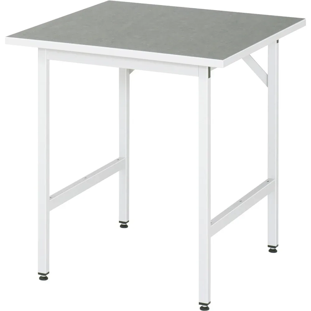 Rau Arbeitstisch Jerry, manuell höhenverstellbar, 25 mm Spanplatte mit Linoleumbelag, bis 300 kg, B 750 x T 800 x H 800-850 mm, hellgrau/lichtgrau