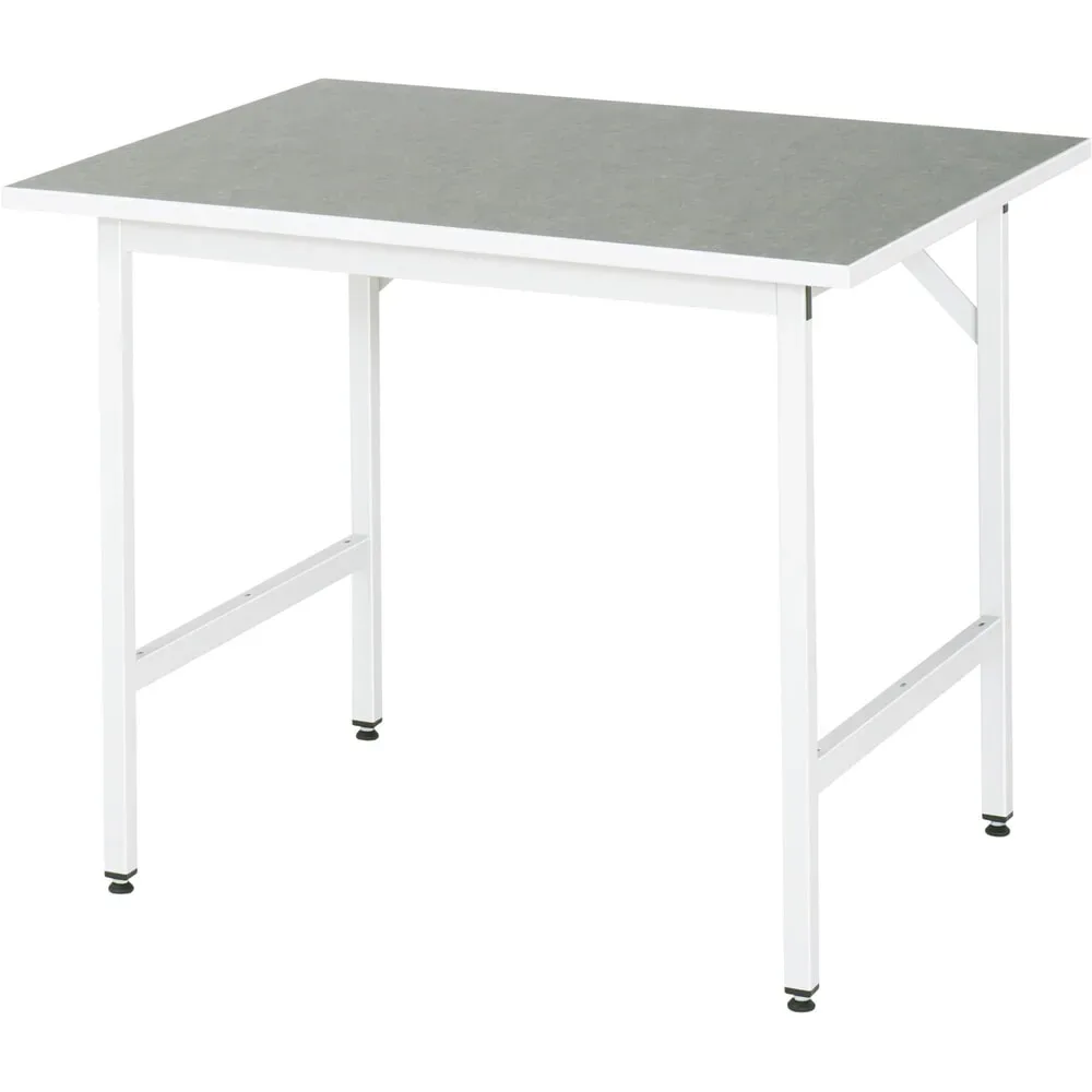 Rau Arbeitstisch Jerry, manuell höhenverstellbar, 25 mm Spanplatte mit Linoleumbelag, bis 300 kg, B 1000 x T 800 x H 800-850 mm, hellgrau/lichtgrau