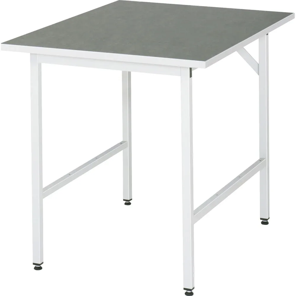 Rau Arbeitstisch Jerry, manuell höhenverstellbar, 25 mm Spanplatte mit Linoleumbelag, bis 300 kg, B 750 x T 1000 x H 800-850 mm, hellgrau/lichtgrau