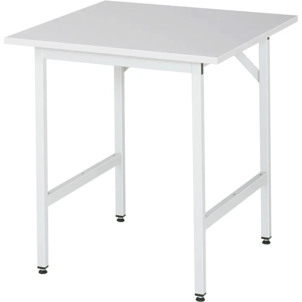 Rau ESD-Arbeitstisch Jerry, manuell höhenverstellbar, 28 mm Spanplatte mit Melaminbelag, bis 300 kg, B 750 x T 800 x H 800-850 mm, lichtgrau