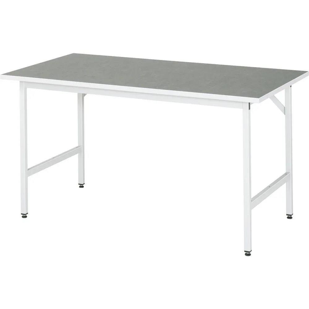 Rau Arbeitstisch Jerry, manuell höhenverstellbar, 25 mm Spanplatte mit Linoleumbelag, bis 300 kg, B 1500 x T 800 x H 800-850 mm, hellgrau/lichtgrau