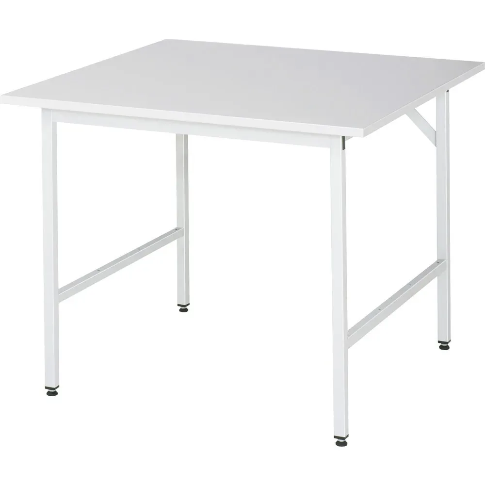 Rau ESD-Arbeitstisch Jerry, manuell höhenverstellbar, 28 mm Spanplatte mit Melaminbelag, bis 300 kg, B 1000 x T 1000 x H 800-850 mm, lichtgrau