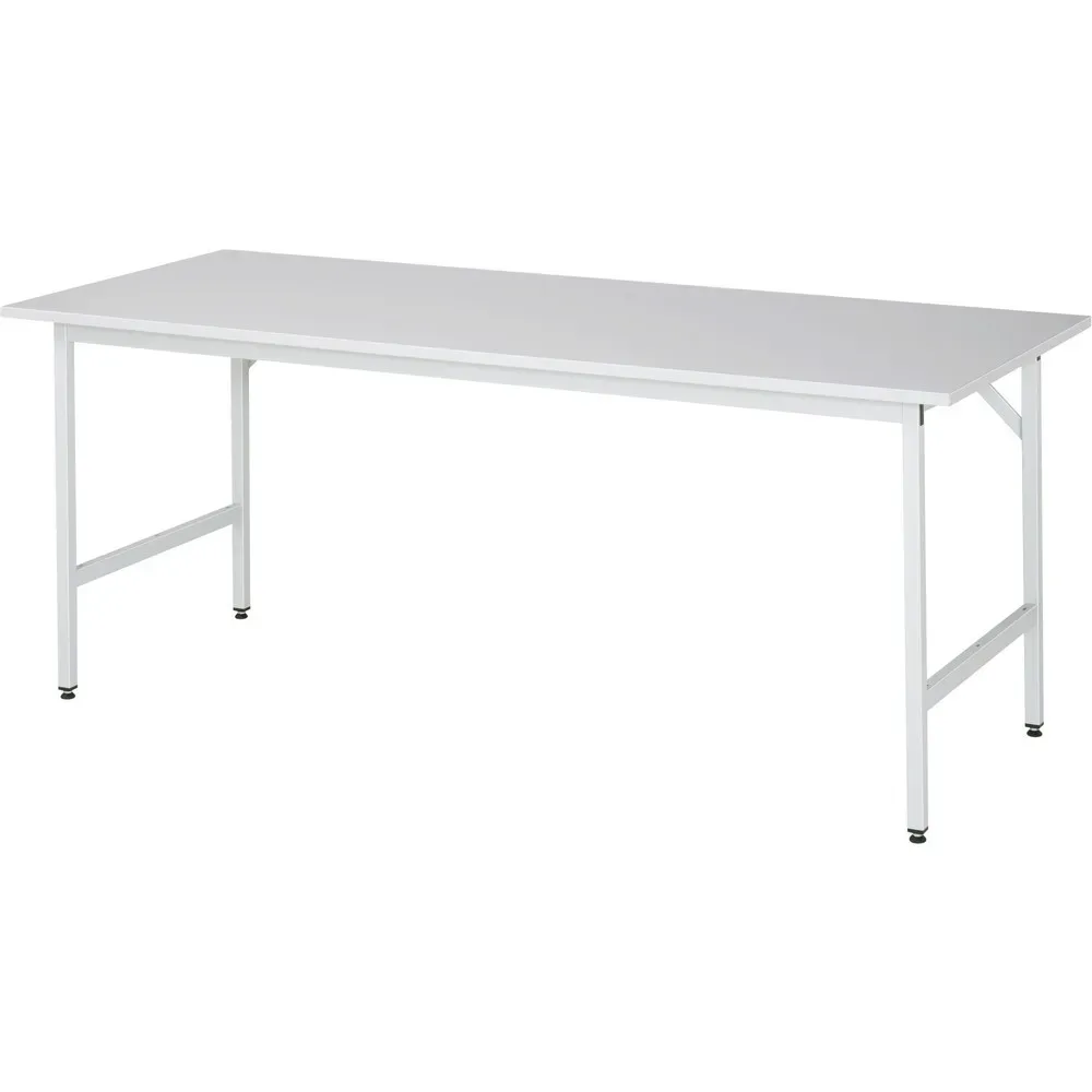 Rau ESD-Arbeitstisch Jerry, manuell höhenverstellbar, 28 mm Spanplatte mit Melaminbelag, bis 300 kg, B 2000 x T 800 x H 800-850 mm, lichtgrau