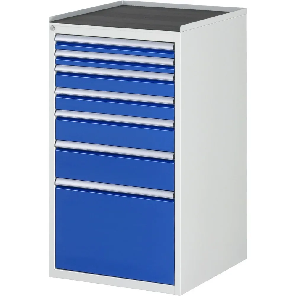 RAU Schubladenschrank Serie 7000, HxBxT 1.035 x 580 x 650 mm, 7 x 90%-Auszug-Schubladen 2 x 60, 2 x 90, 1 x 120, 1 x 150, 1 x 360 mm, Arbeitsplatte Metall