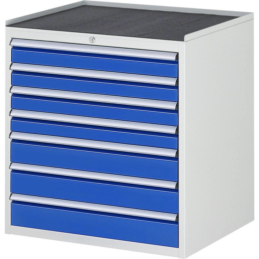 RAU Schubladenschrank Serie 7000, HxBxT 825 x 770 x 650 mm, 7 x 90%-Auszug-Schubladen 4 x 90, 3 x 120 mm, Arbeitsplatte Metall