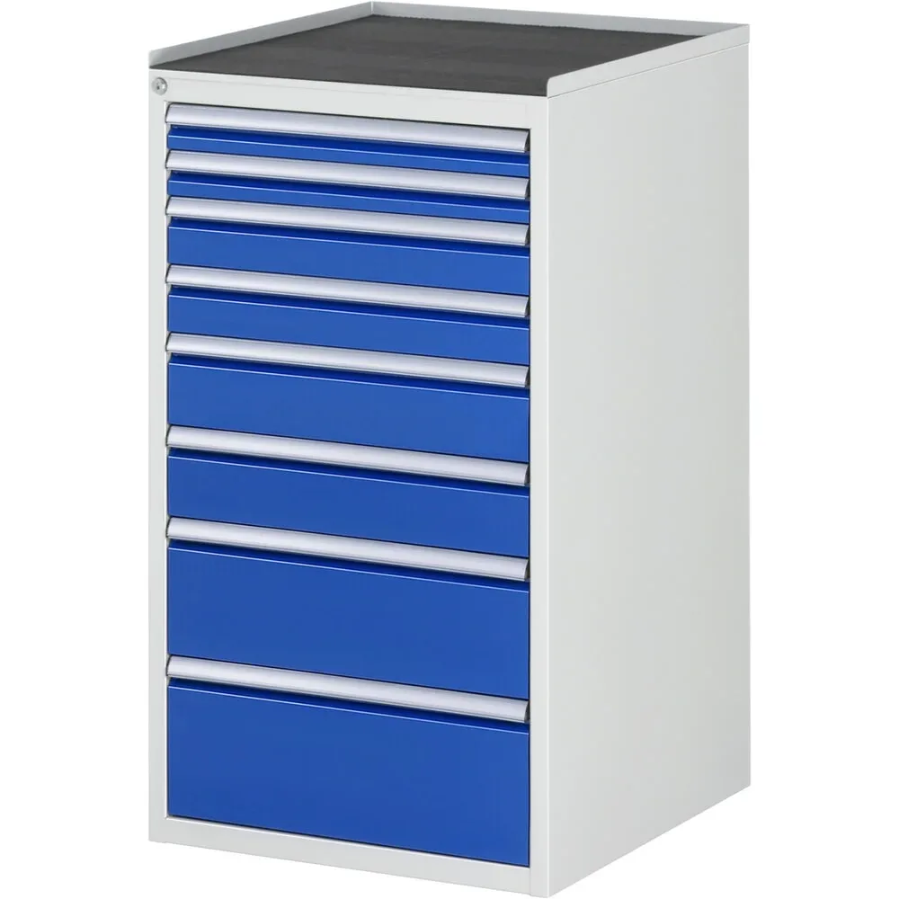 RAU Schubladenschrank Serie 7000, HxBxT 1.035 x 580 x 650 mm, 8 x 100%-Auszug-Schubladen 2 x 60, 2 x 90, 2 x 120, 1 x 180, 1 x 210 mm, Arbeitsplatte Metall