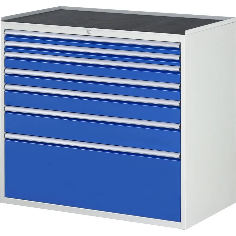 RAU Schubladenschrank Serie 7000, HxBxT 1.035 x 1.145 x 650 mm, 7 x 90%-Auszug-Schubladen 2 x 60, 2 x 90, 1 x 120, 1 x 150, 1 x 360 mm, Arbeitsplatte Metall