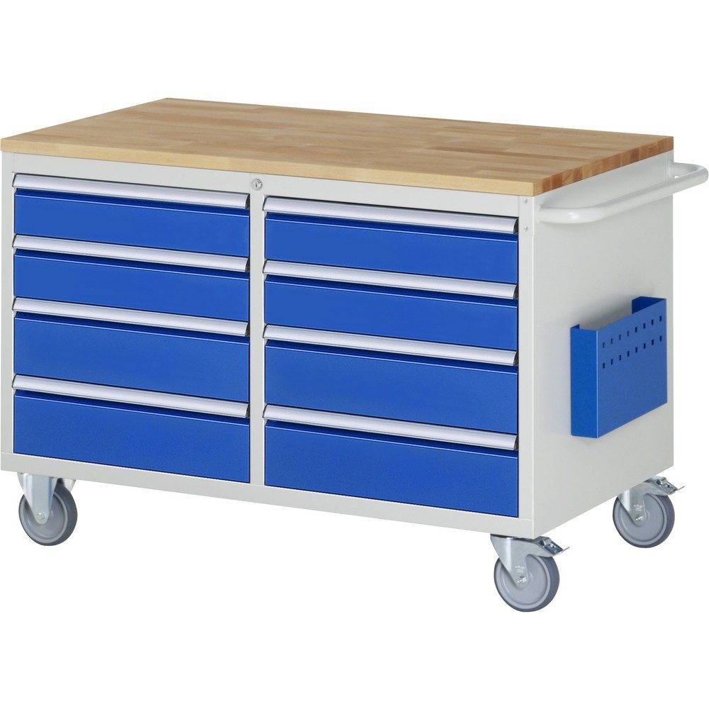 RAU Werkstattwagen Serie 7000, HxBxT 795 x 1.145 x 650 mm, 8 x 100%-Auszug-Schubladen, Arbeitsplatte Buche