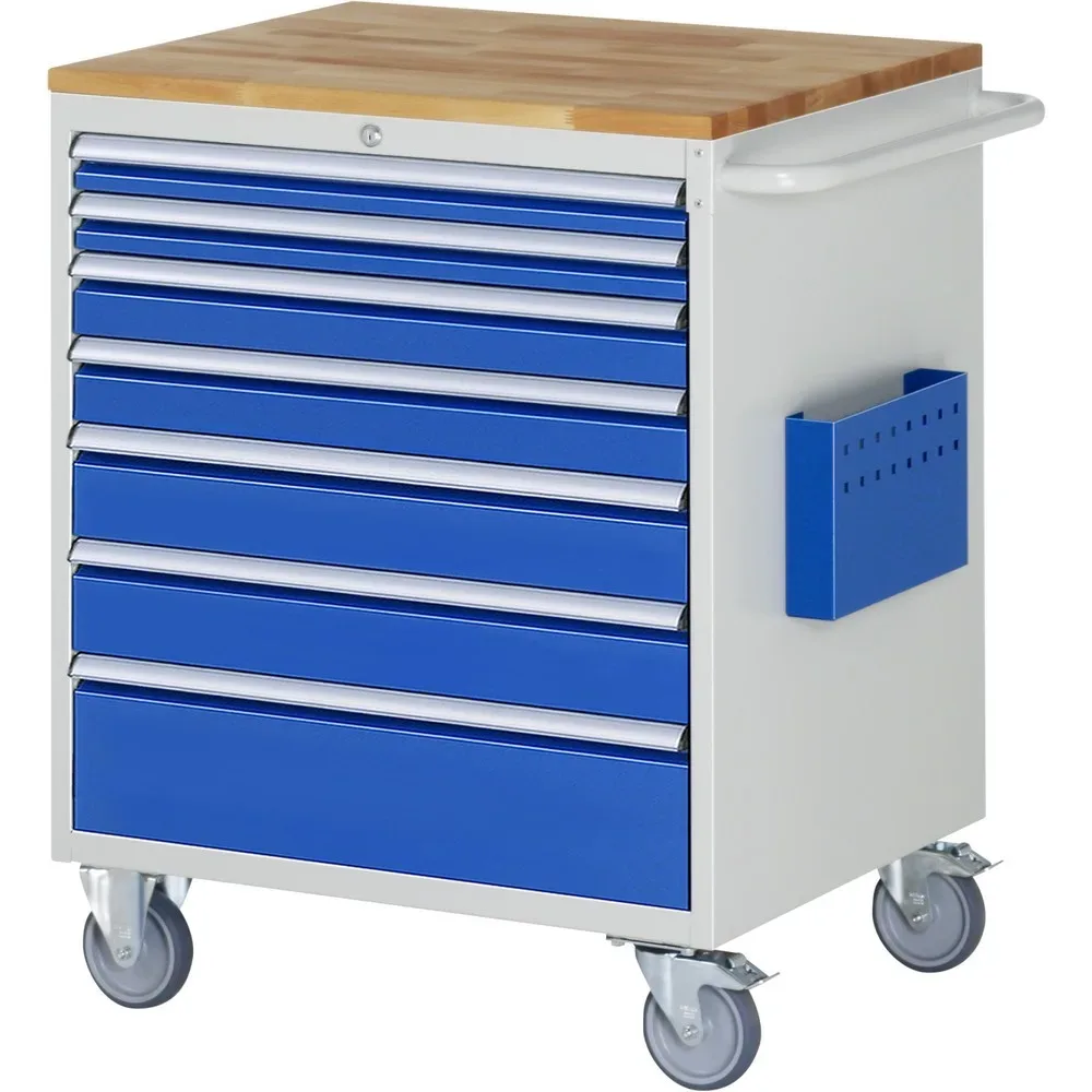 RAU Werkstattwagen Serie 7000, HxBxT 975 x 770 x 650 mm, 7 x 100%-Auszug-Schubladen 2 x 60, 2 x 90, 2 x 120, 1 x 180 mm, Arbeitsplatte Buche