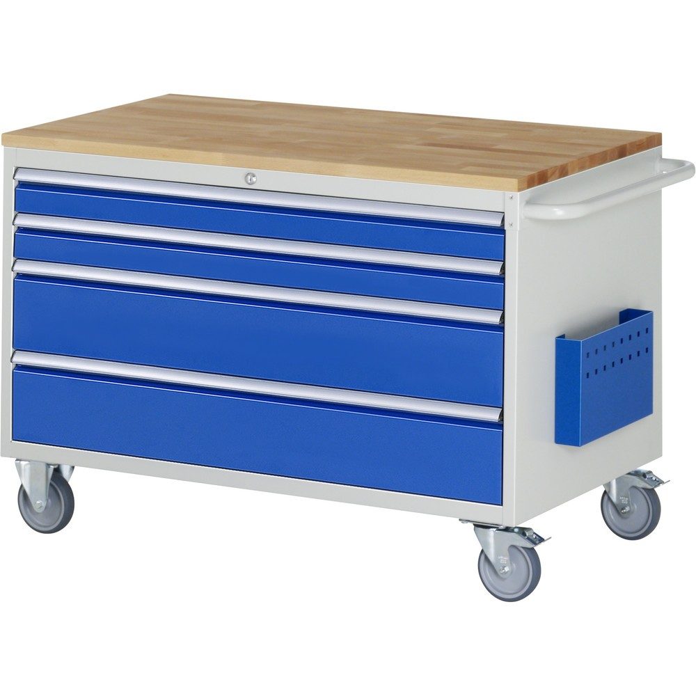 RAU Werkstattwagen Serie 7000, HxBxT 795 x 1.145 x 650 mm, 4 x 100%-Auszug-Schubladen 2 x 90, 2 x 180 mm, Arbeitsplatte Buche