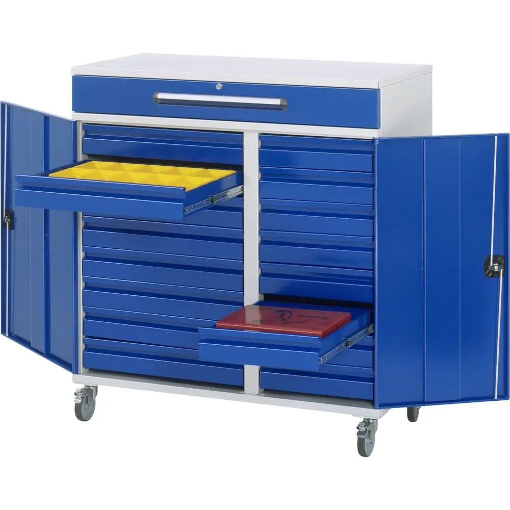 RAU mobiles Rollpult, HxBxT 1.185 x 1.100 x 520 mm, Schubladen 16 x 80, 1 x 120 mm