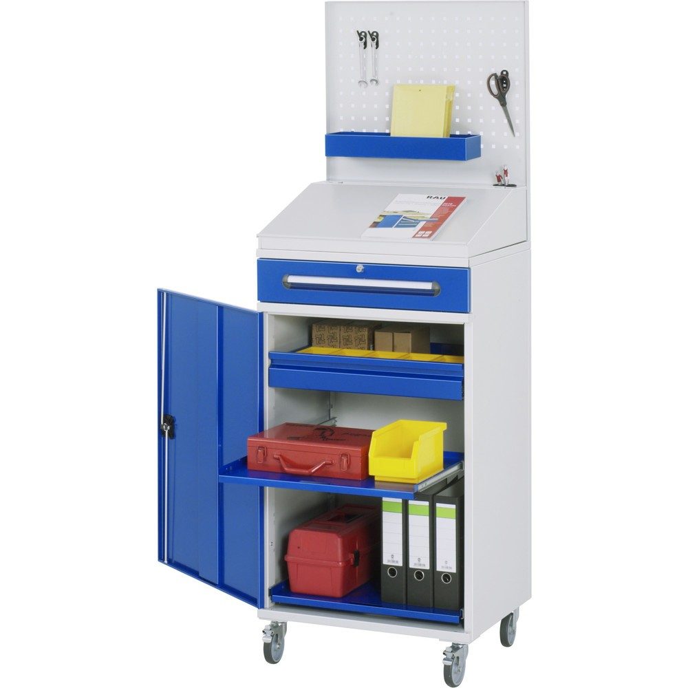 RAU mobiles Rollpult, HxBxT 1.235-1.895 x 650 x 520 mm, Schubladen 1 x 80, 1 x 120 mm