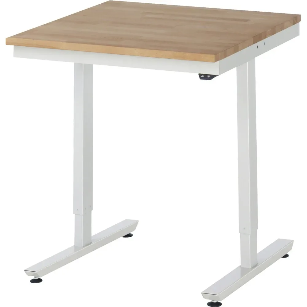 Rau Arbeitstisch Adlatus, elektrisch höhenverstellbar, 25 mm geölte Massivholzplatte, bis 150 kg, B 750 x T 800 x H 720-1120 mm, Buche/lichtgrau