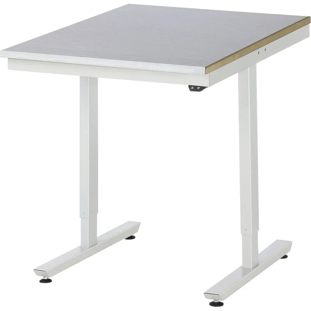 Rau Arbeitstisch Adlatus, elektrisch höhenverstellbar, 25 mm MDF-Platte, Edelstahlbelag, bis 150 kg, B 750 x T 1000 x H 720-1120 mm, silber/lichtgrau