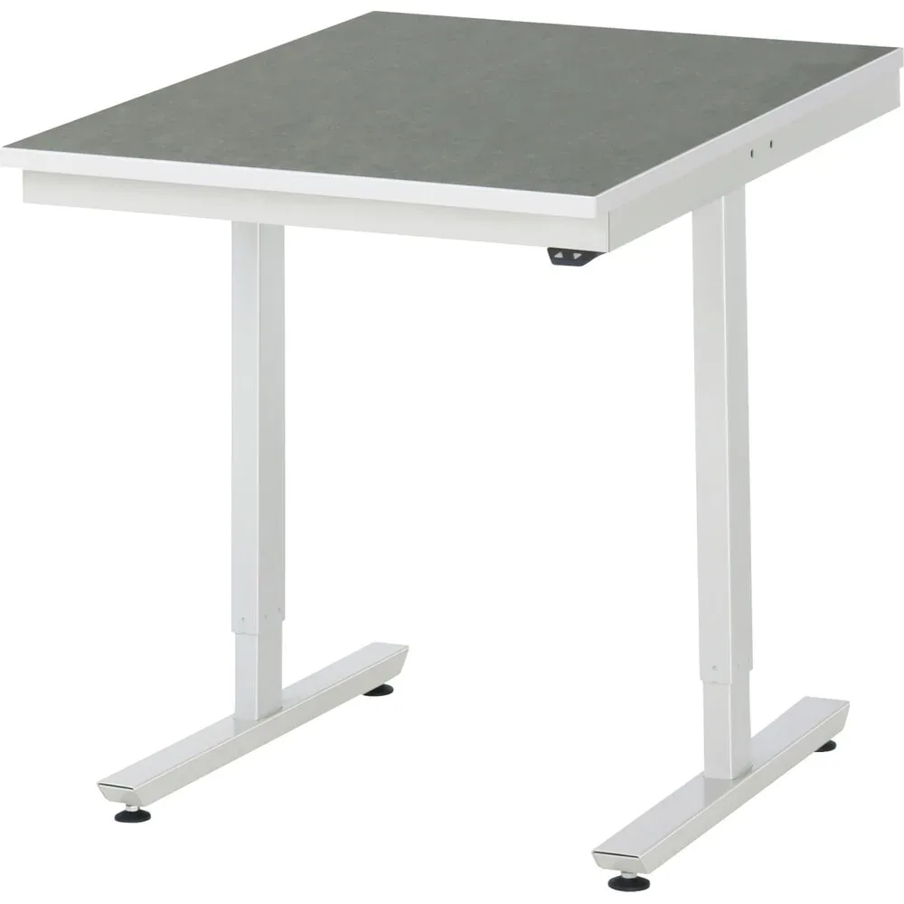 Rau Arbeitstisch Adlatus, elektrisch höhenverstellbar, 25 mm Spanplatte, Linoleumbelag, 150 kg, B 750 x T 1000 x H 720-1120 mm, hellgrau/lichtgrau