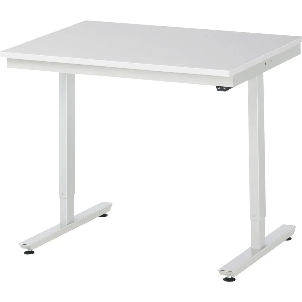 Rau ESD-Arbeitstisch Adlatus, elektrisch höhenverstellbar, 28 mm Spanplatte mit Melaminbelag, bis 150 kg, B 1000 x T 800 x H 720-1120 mm, lichtgrau