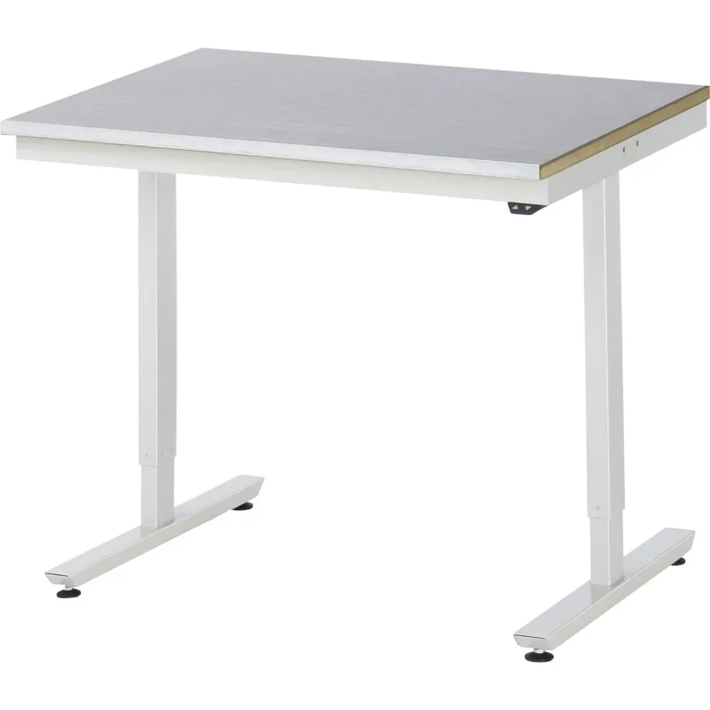 Rau Arbeitstisch Adlatus, elektrisch höhenverstellbar, 25 mm MDF-Platte, Edelstahlbelag, bis 150 kg, B 1000 x T 800 x H 720-1120 mm, silber/lichtgrau