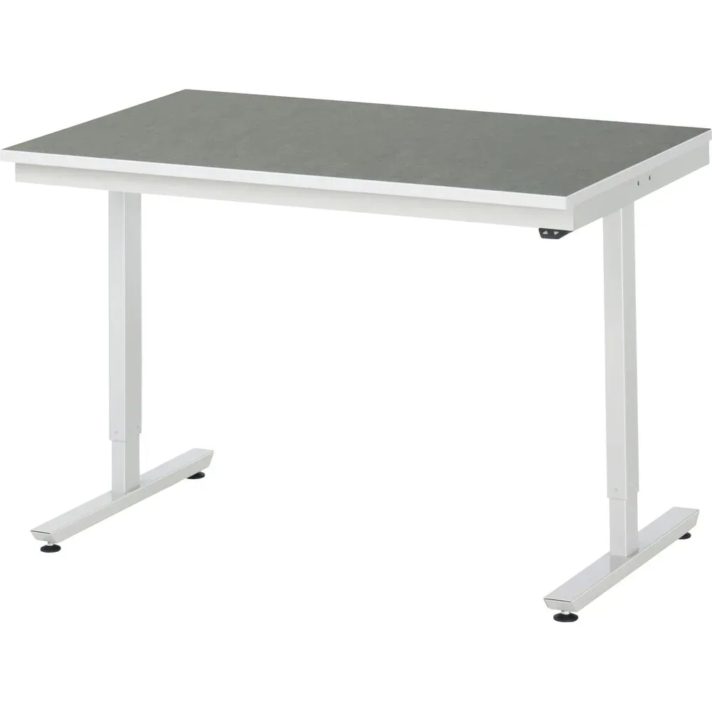 Rau Arbeitstisch Adlatus, elektrisch höhenverstellbar, 25 mm Spanplatte, Linoleumbelag, 150 kg, B 1250 x T 800 x H 720-1120 mm, hellgrau/lichtgrau