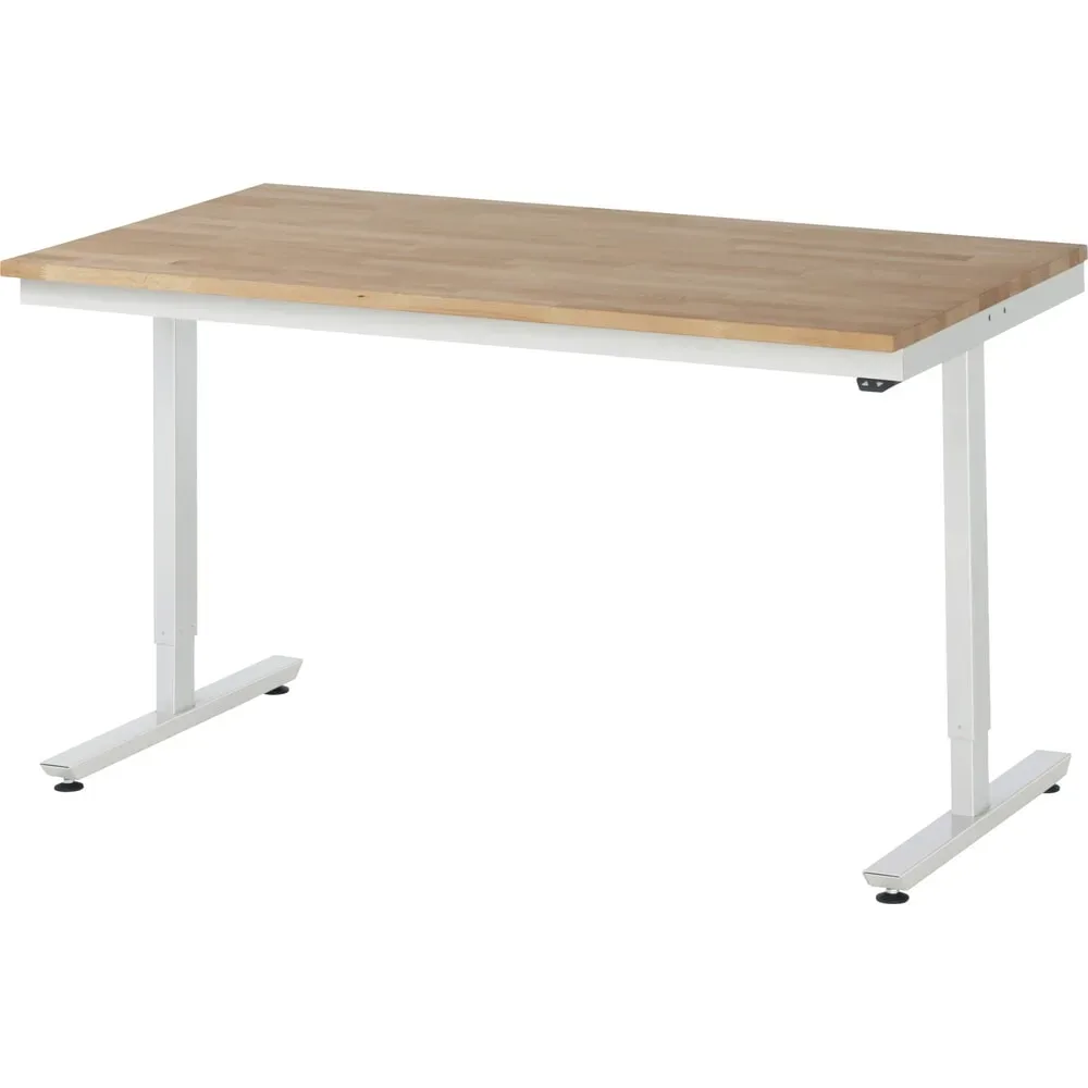 Rau Arbeitstisch Adlatus, elektrisch höhenverstellbar, 25 mm geölte Massivholzplatte, bis 150 kg, B 1500 x T 800 x H 720-1120 mm, Buche/lichtgrau