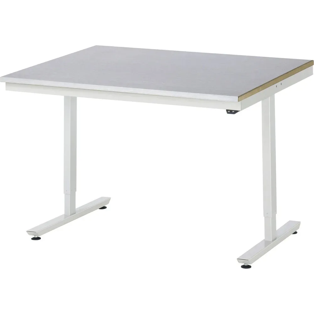 Rau Arbeitstisch Adlatus, elektrisch höhenverstellbar, 25 mm MDF-Platte, Stahlblechbelag, 150 kg, B 1250 x T 1000 x H 720-1120 mm, silber/lichtgrau