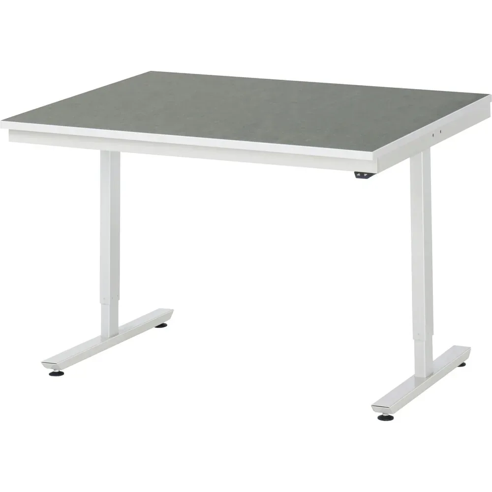 Rau Arbeitstisch Adlatus, elektrisch höhenverstellbar, 25 mm Spanplatte, Linoleumbelag, 150 kg, B 1250 x T 1000 x H 720-1120 mm, hellgrau/lichtgrau