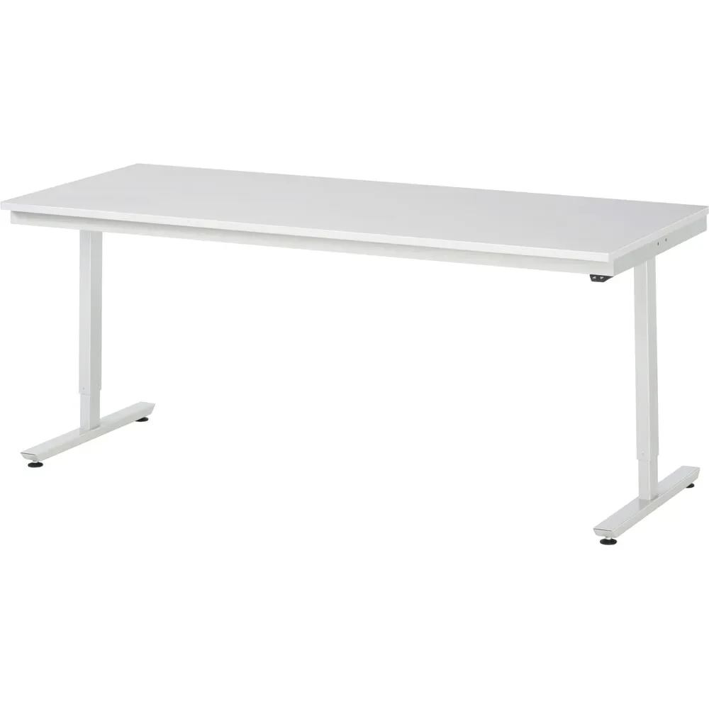 Rau ESD-Arbeitstisch Adlatus, elektrisch höhenverstellbar, 28 mm Spanplatte mit Melaminbelag, bis 150 kg, B 2000 x T 800 x H 720-1120 mm, lichtgrau