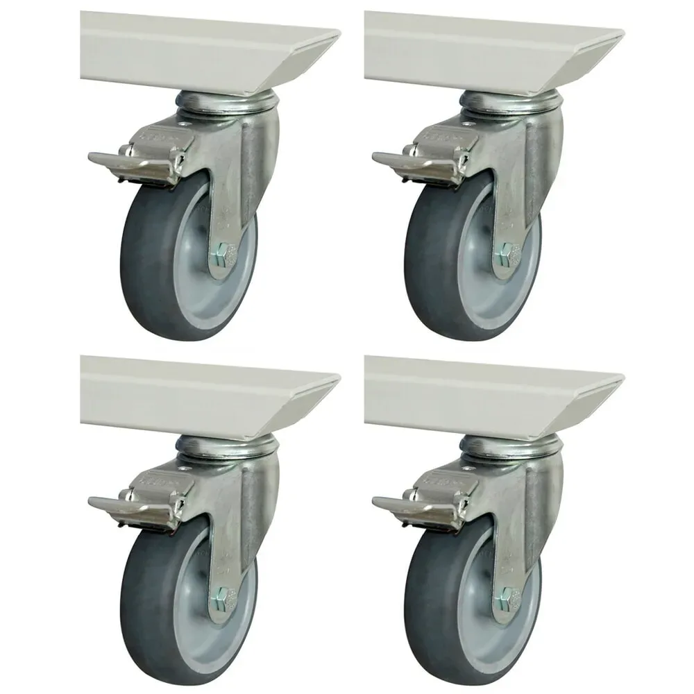 Rau Rollensatz für höhenverstellbare Arbeitstische Adlatus 150, 4 Lenkrollen mit Feststeller, Ø 100 mm, H 135 mm, TPR, grau