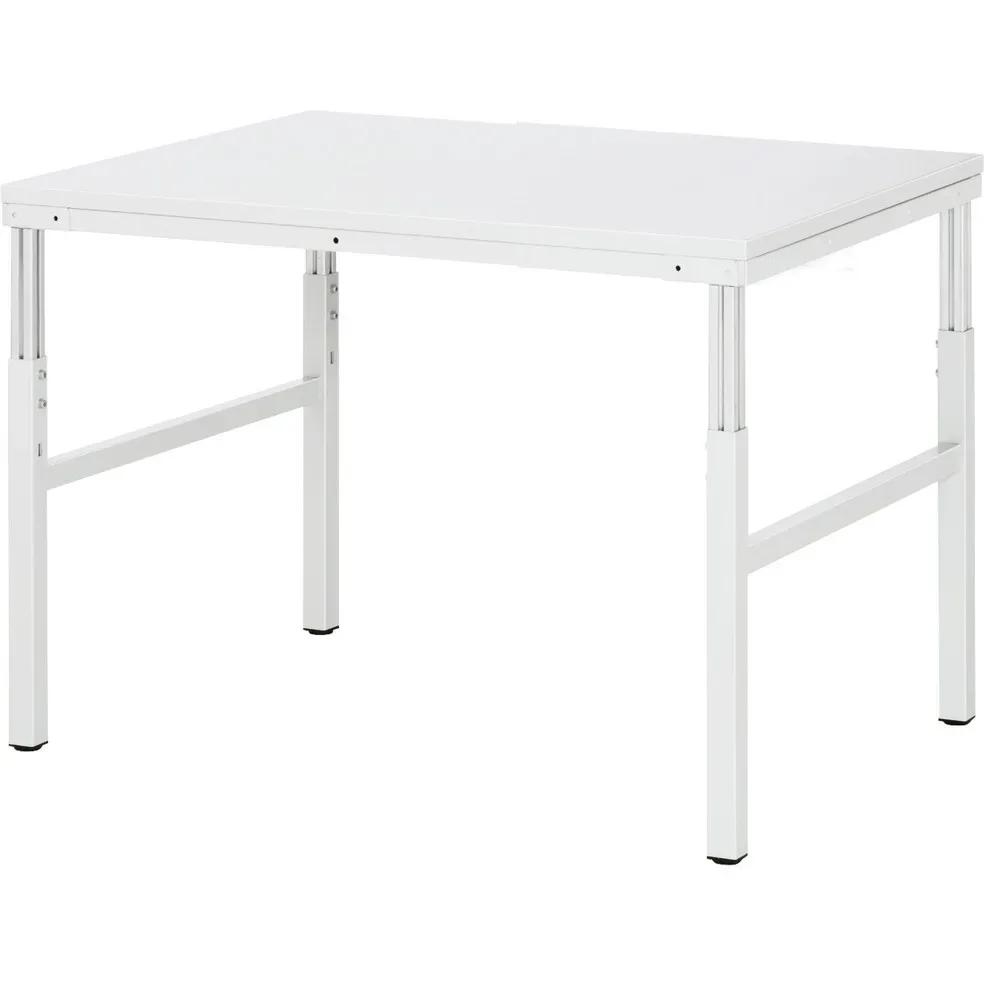Rau ESD-Basistisch Serie E, manuell höhenverstellbar, 28 mm Spanplatte mit Melaminbelag, bis 450 kg, B 1200 x T 900 x H 650-1000 mm, lichtgrau