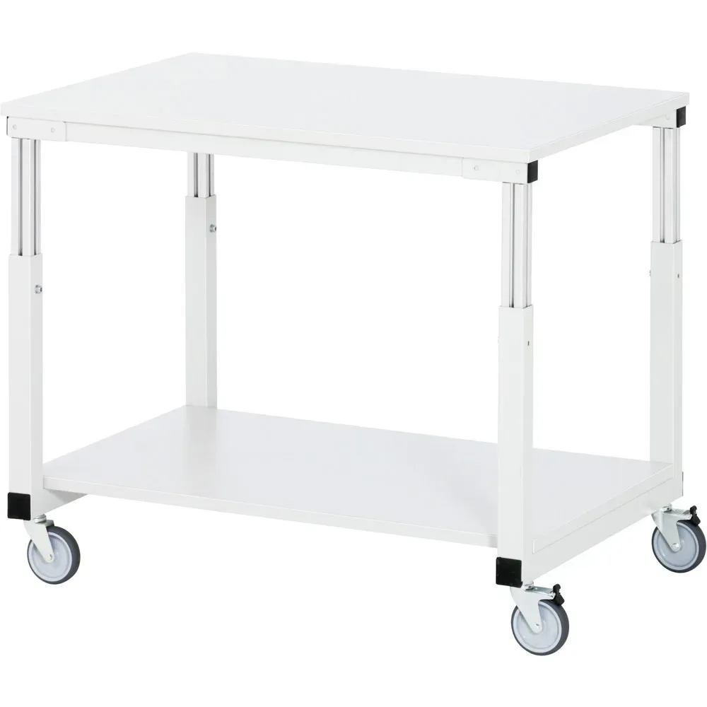 Rau Tischwagen Serie E, 2 Etagen, EGB-Melaminplatten, Stahlrohr-Gestell, 4 TPE-Lenkrollen, B 1000 x T 700 x H 650-1000 mm, bis 450 kg, lichtgrau
