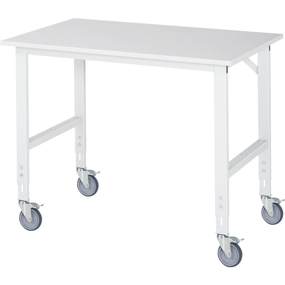 Fahrbarer Arbeitstisch, Gestell 60 x 30 mm, Platten-BxT 1250 x 800 mm, Melaminplatte RAU
