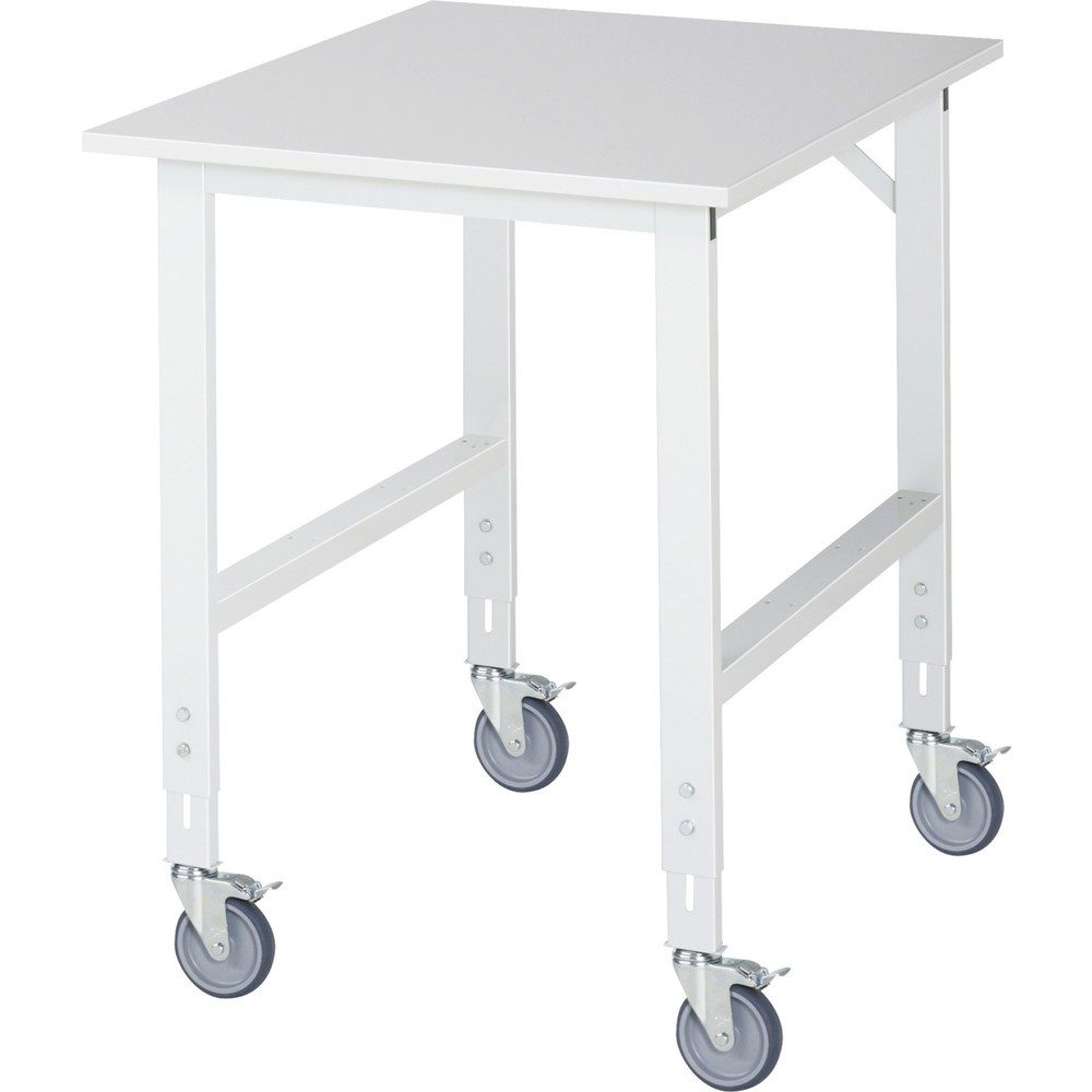 Fahrbarer Arbeitstisch, Gestell 60 x 30 mm, Platten-BxT 750 x 1000 mm, Melaminplatte RAU