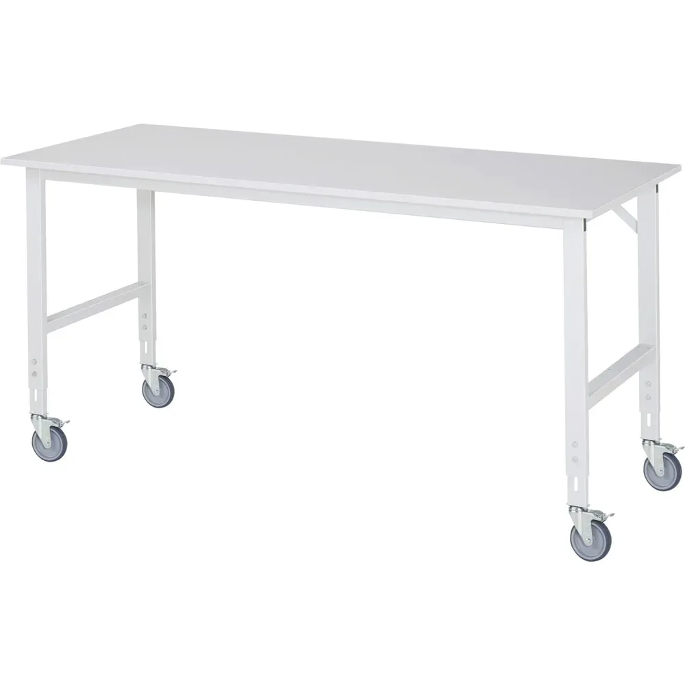 Fahrbarer Arbeitstisch, Gestell 60 x 30 mm, Platten-BxT 2000 x 800 mm, Melaminplatte RAU