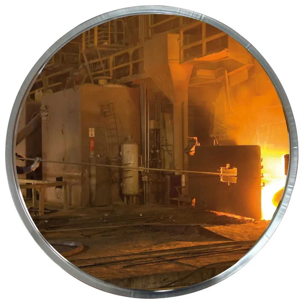 Vialux® Industriespiegel, Edelstahl, rund, Ø 600 mm, Halterung aus feuerverzinktem Stahl