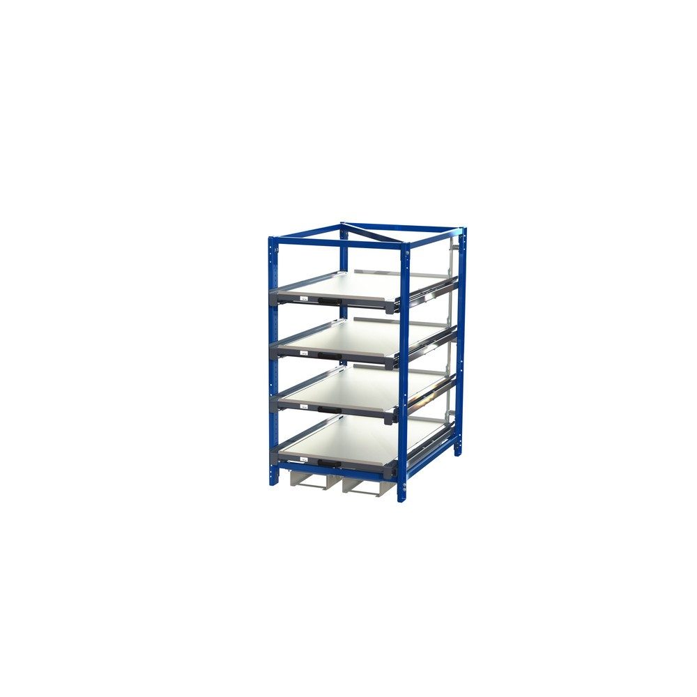 Kompakt-Auszugsregal mit 4 Schubfächern, Fachlast 150 kg, Höhe 1.700 mm, mit Einfahrtaschen