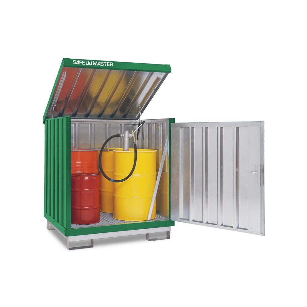 SAFE Master® Gefahrstoff-Depot, verzinkt und lackiert, 4x 200 l, HxBxT 1.610 x 1.420 x 1.490 mm, grasgrün