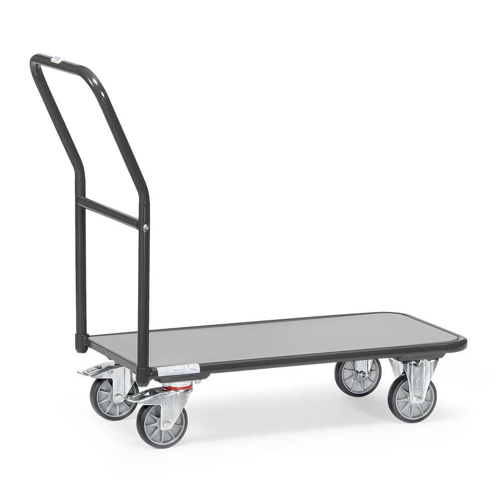 Magazinwagen, mit Holzplattform, L 850 x B 450 mm, bis 250 kg, Stahlrohr, grau