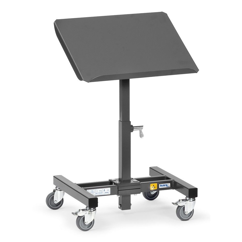 ESD-Materialständer, mit Rollen, höhenverstellbar, 15 °/30 ° neigbar, Stahl, L 510 x B 410 x H 755-1105 mm