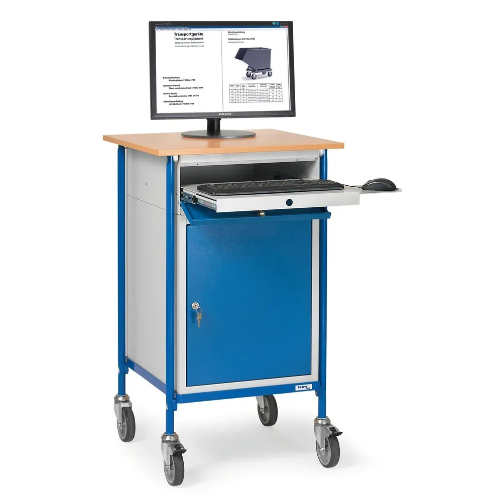 fetra® Rollpult Premium mit Schrank + Tastaturschublade, 1 fester + 2 verstellbare Böden