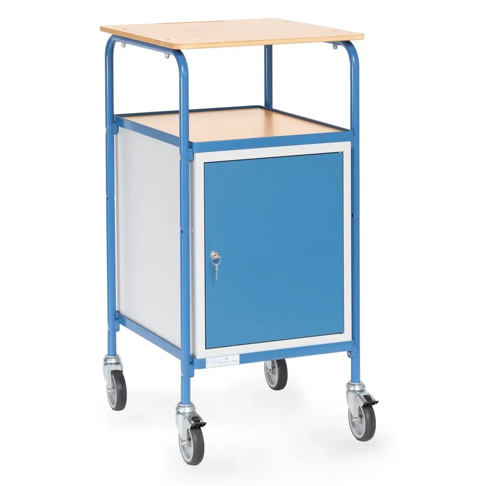 fetra® Rollpult mit Schrank, 4 Lenkrollen, Flügeltür, 3 Böden, Schreibfläche 605 x 591 mm