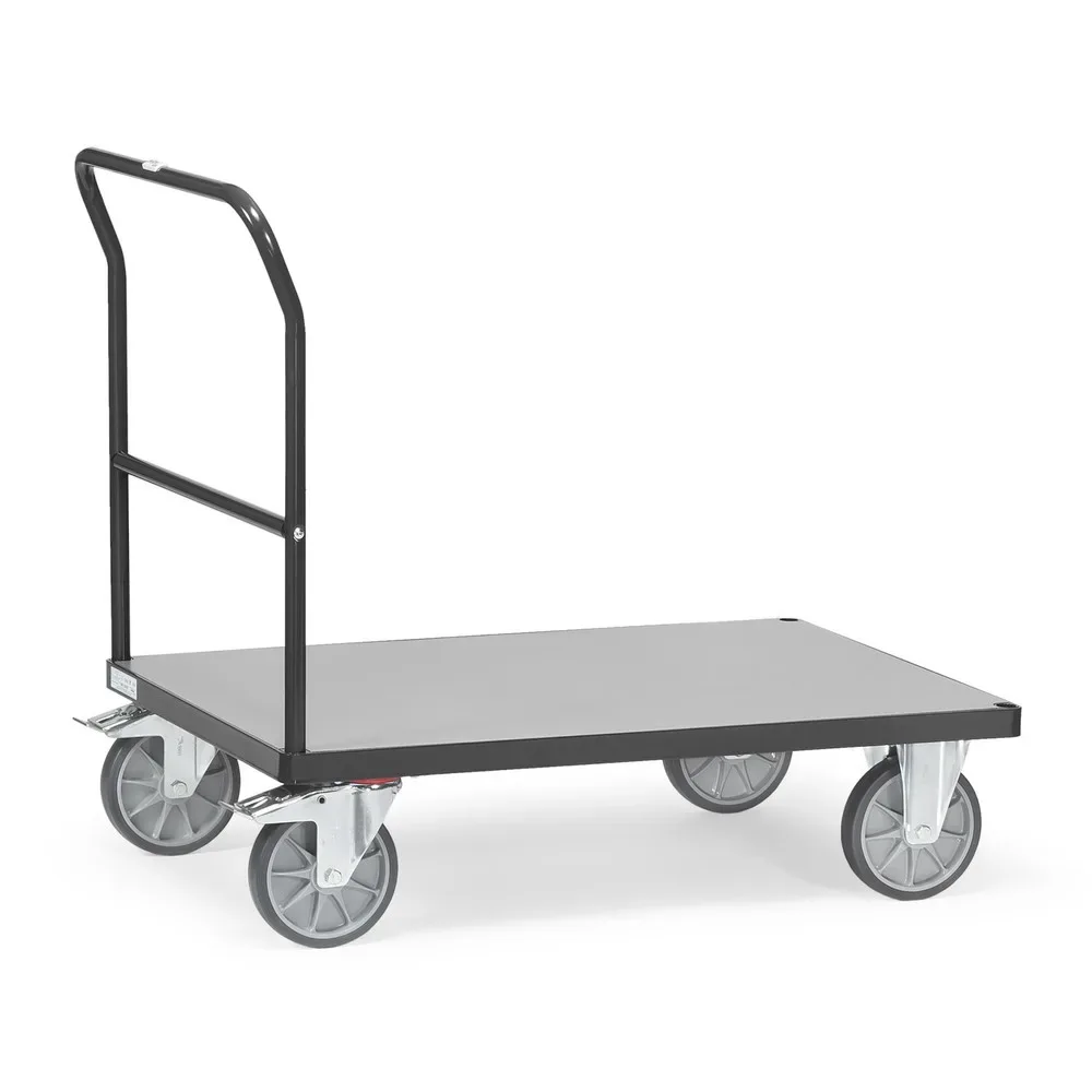 Schiebebügelwagen, Stahl/Holz, anthrazitgrau, bis 600 kg, B 1000 x T 700 mm, TPE-Bereifung