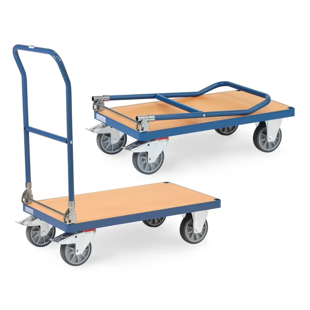 fetra® Klappwagen, Ladefläche Holzwerkstoff, je 2 Lenk- & Bockrollen, 850 x 500 mm