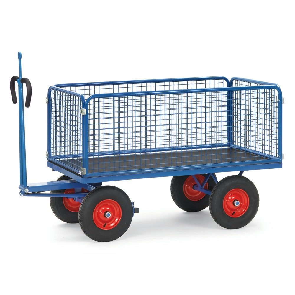 fetra® Handpritschenwagen mit Luft-Bereifung, Zugöse und Drahtgitterwänden, HxBxL 1.200 x 1.050 x 2.350 mm, Tragkraft 1.250 kg
