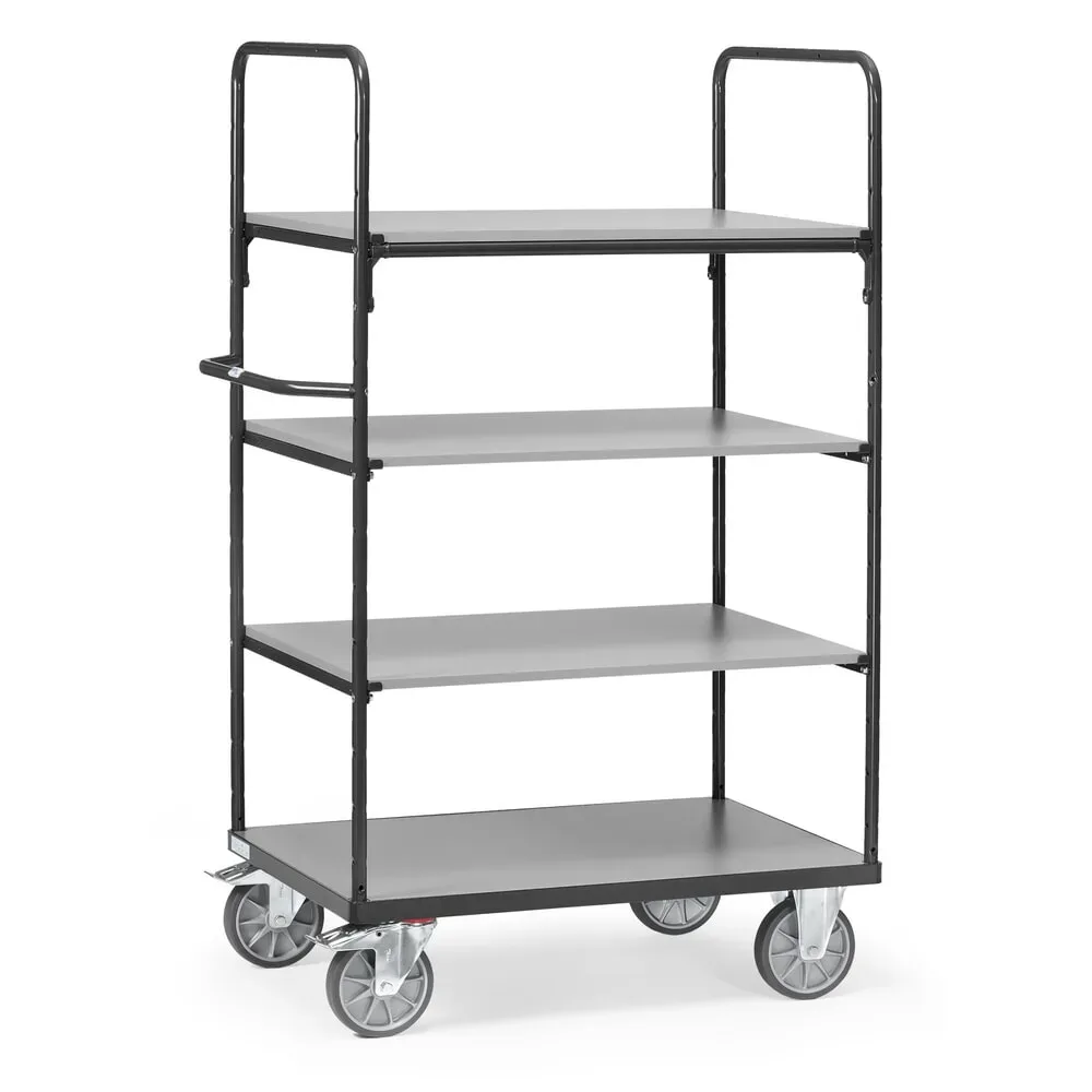 fetra® Etagenwagen mit Holzböden, 4 Etagen à 1.000 x 600 mm, Höhe 1.800 mm, anthrazitgrau